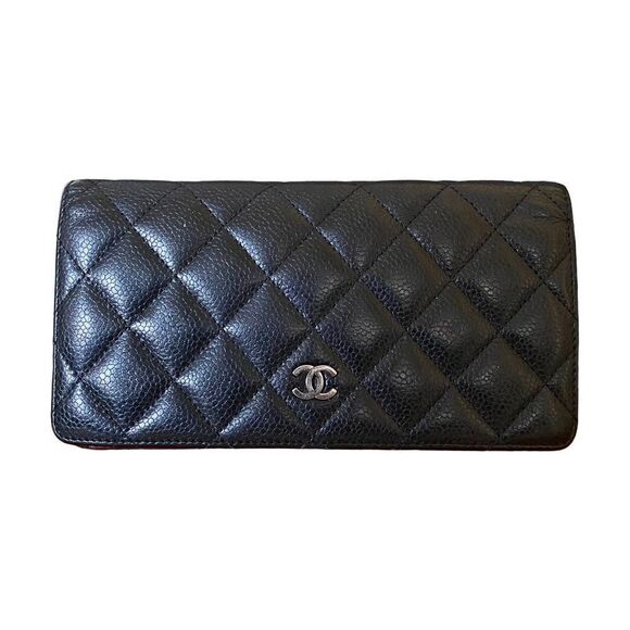 CHANEL CC Quilted Caviar Leather Long Wallet Black - Picture 1 of 14